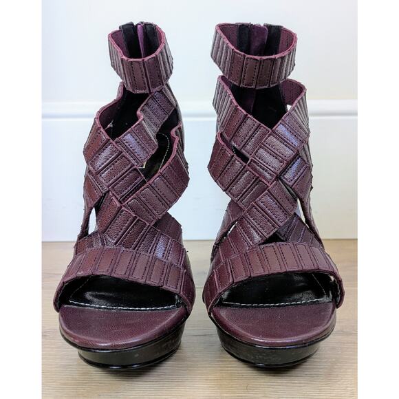 Report Signature Ditmar Leather Strappy Platform Sandal Heels 9 Purple Baddie - Picture 3 of 15